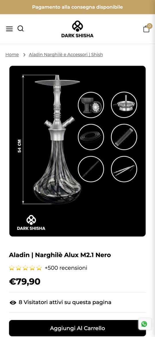 Pagina prodotto di Dark Shisha, dopo