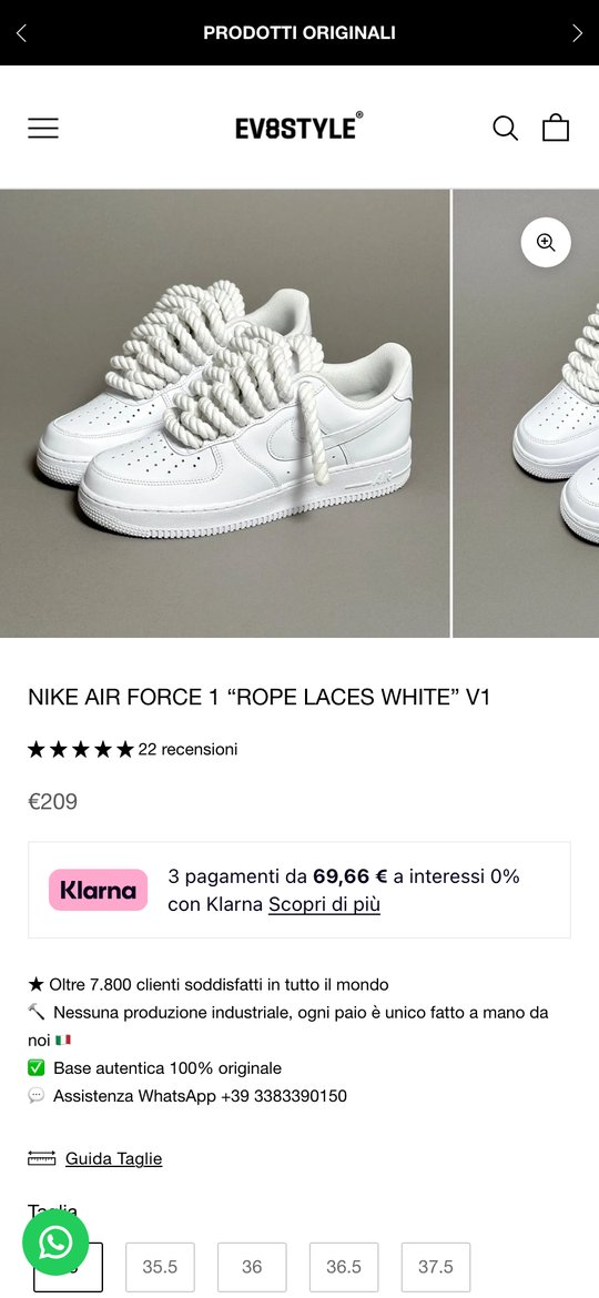 Pagina prodotto di EV8Style, prima